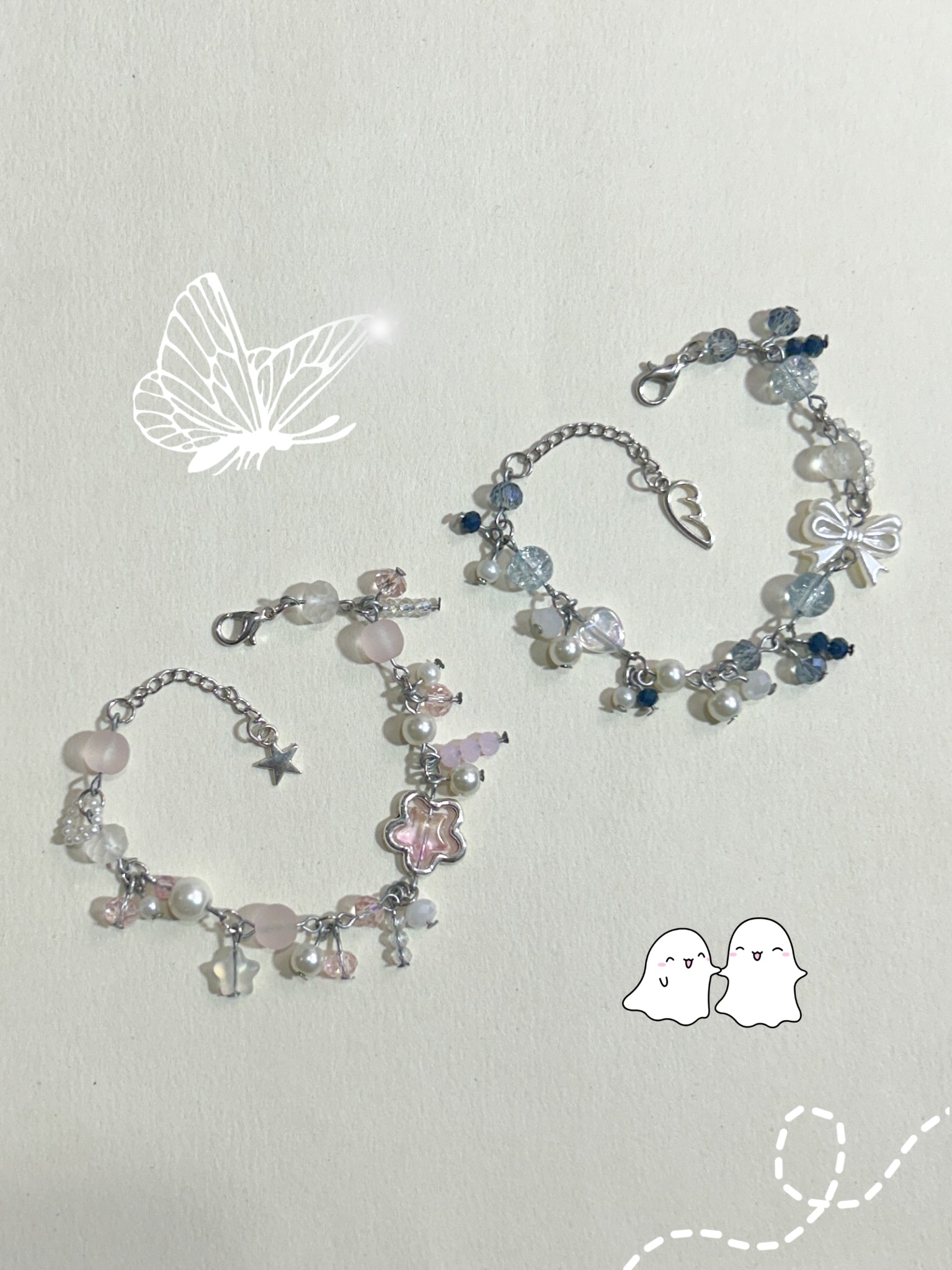 ICY BLUE & PASTEL PINK CLUTTERED CHARMS BRACELET